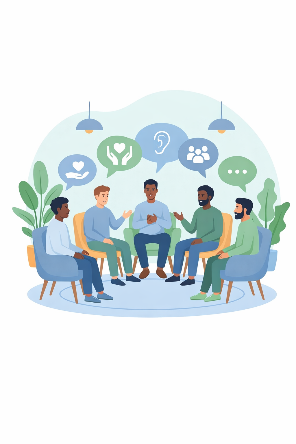 Illustration showing how The Gathering Ground peer support group works